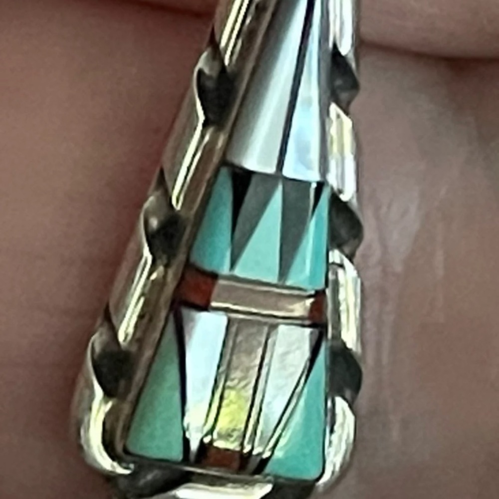 Zuni sterling silver inlaid earrings - Picture 4 of 8